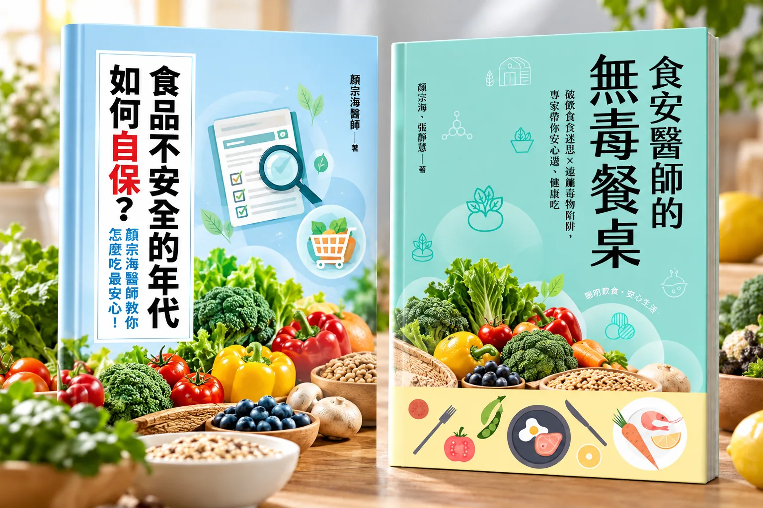 《食品不安全的年代,如何自保?》與《食安醫師的無毒餐桌》書籍宣傳圖片